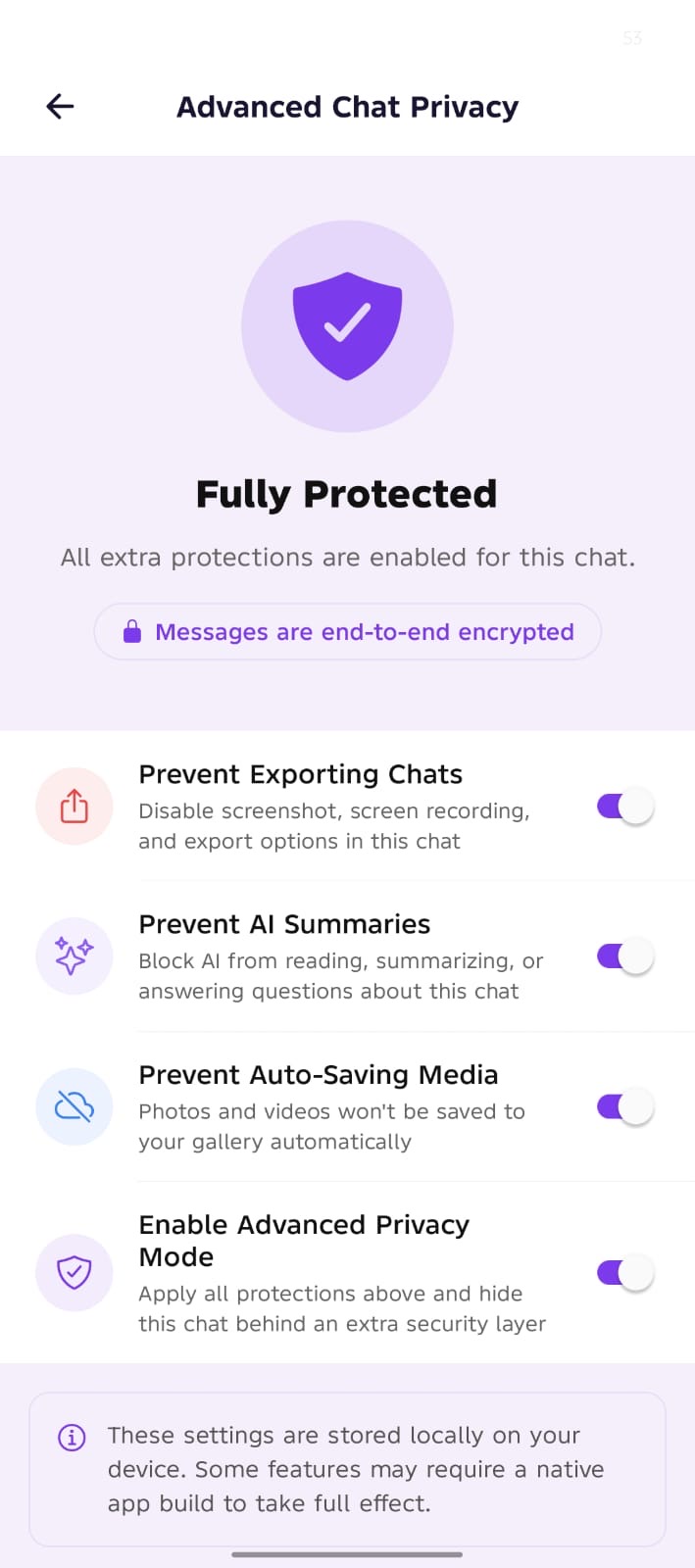 Advanced chat privacy on Chatro