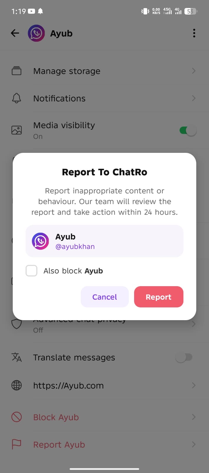Report harmful content on Chatro